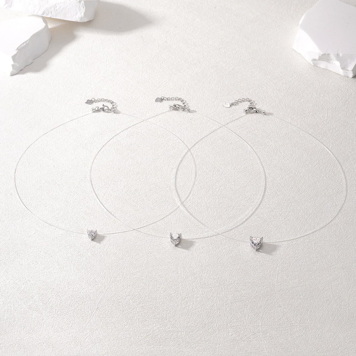 Planderful Shop Heart Shaped Sparkling Moissanite Pendant Necklace For Her Minimalist Invisible Thread Jewelry