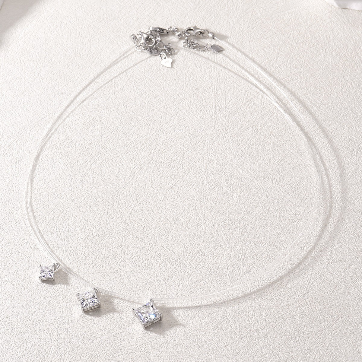 Planderful Moissanite Pendant Necklace Collarbone Princess Cut Square Minimalist Invisible Thread Sparkling For Her