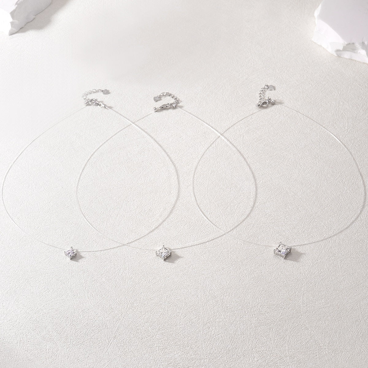 Planderful Moissanite Pendant Necklace Collarbone Princess Cut Square Minimalist Invisible Thread Sparkling For Her