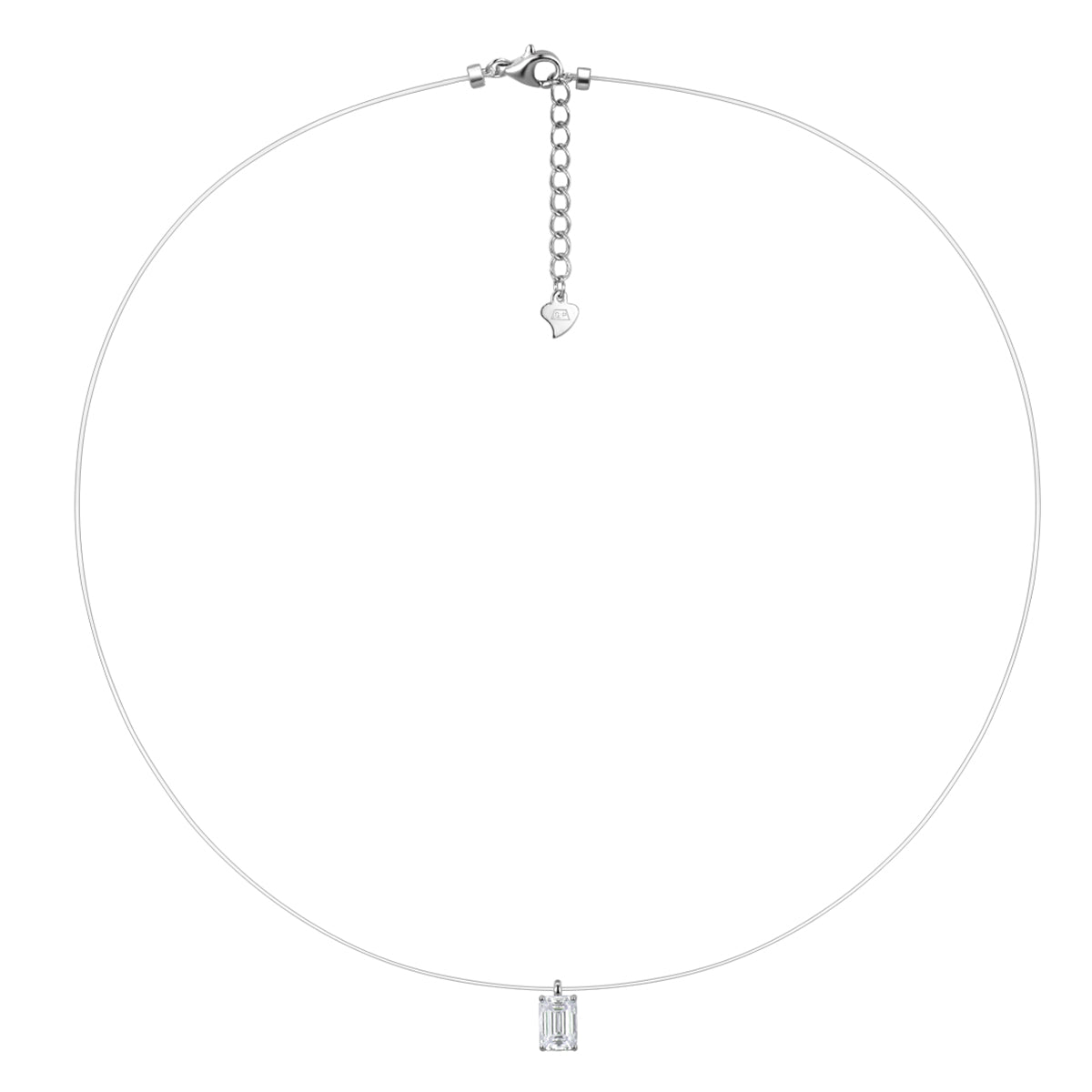 Planderful Moissanite Emerald Cut Pendant Necklace Floating Invisible Wire Minimalist Sterling Silver For Her