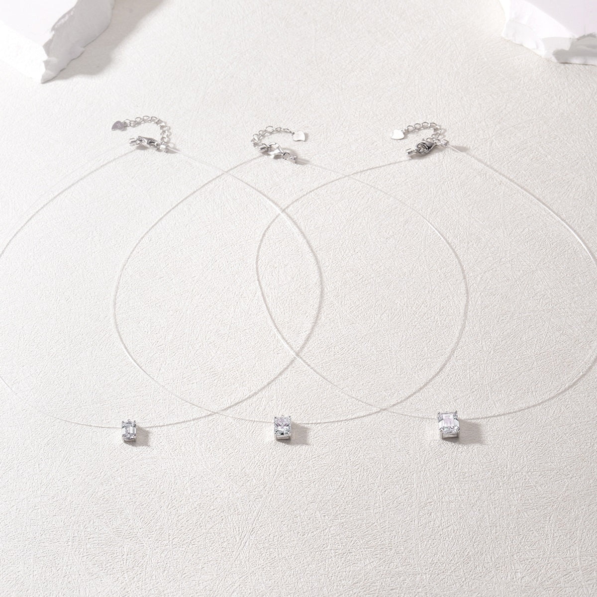 Planderful Moissanite Emerald Cut Pendant Necklace Floating Invisible Wire Minimalist Sterling Silver For Her