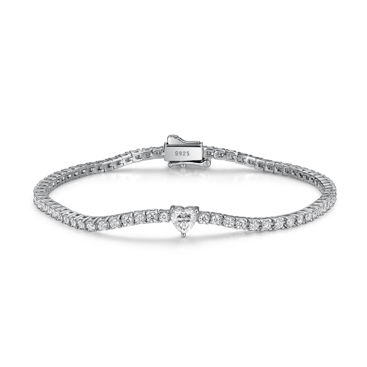 Planderful Moissanite Tennis Bracelet 2.42Ct Heart Shaped Main Stone For Her Sparkling Gift Silver Plated