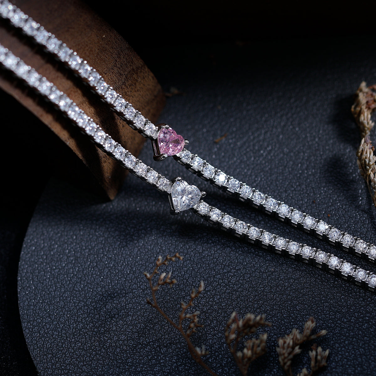 Planderful Moissanite Tennis Bracelet 2.42Ct Heart Shaped Main Stone For Her Sparkling Gift Silver Plated