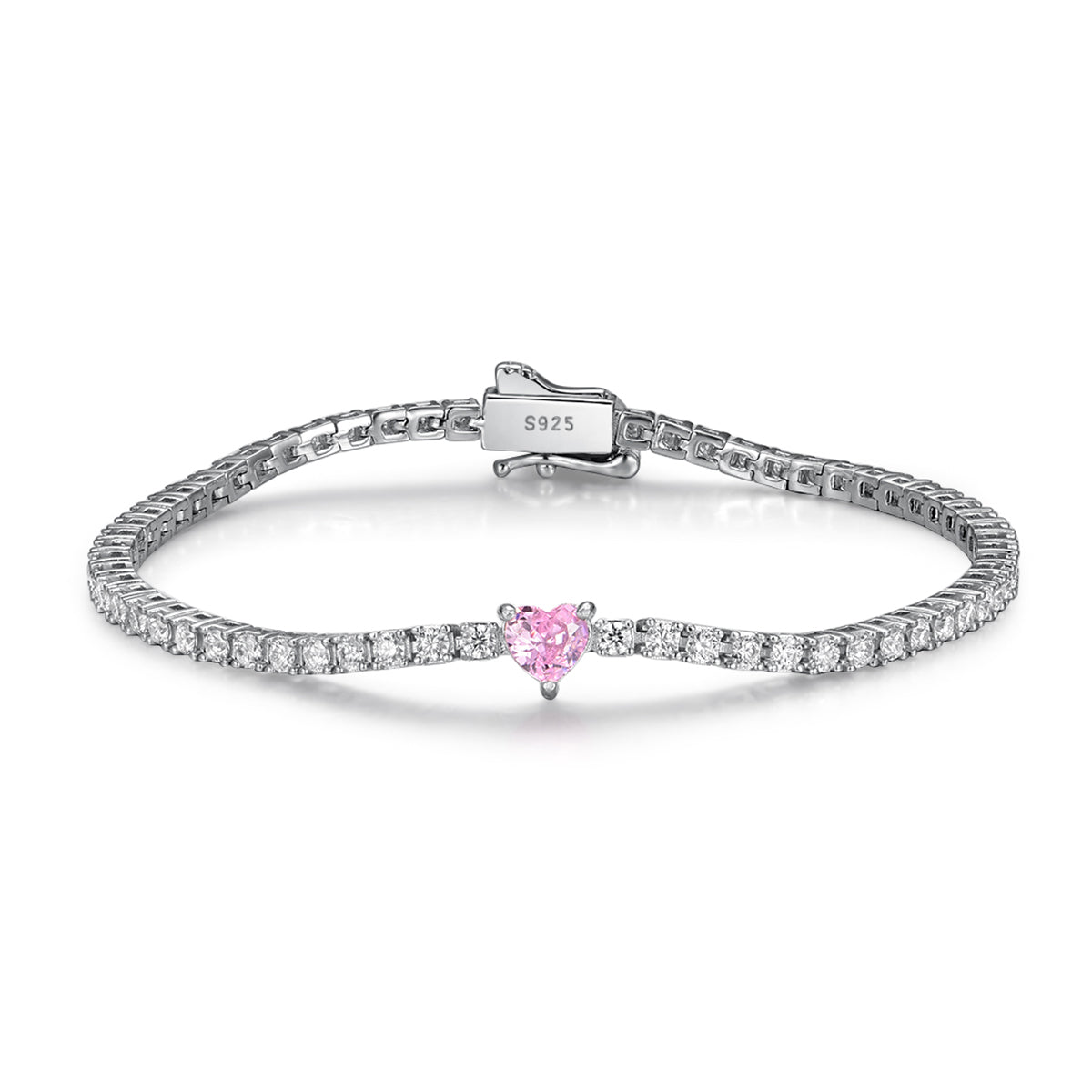 Planderful Moissanite Tennis Bracelet 2.42Ct Heart Shaped Main Stone For Her Sparkling Gift Silver Plated