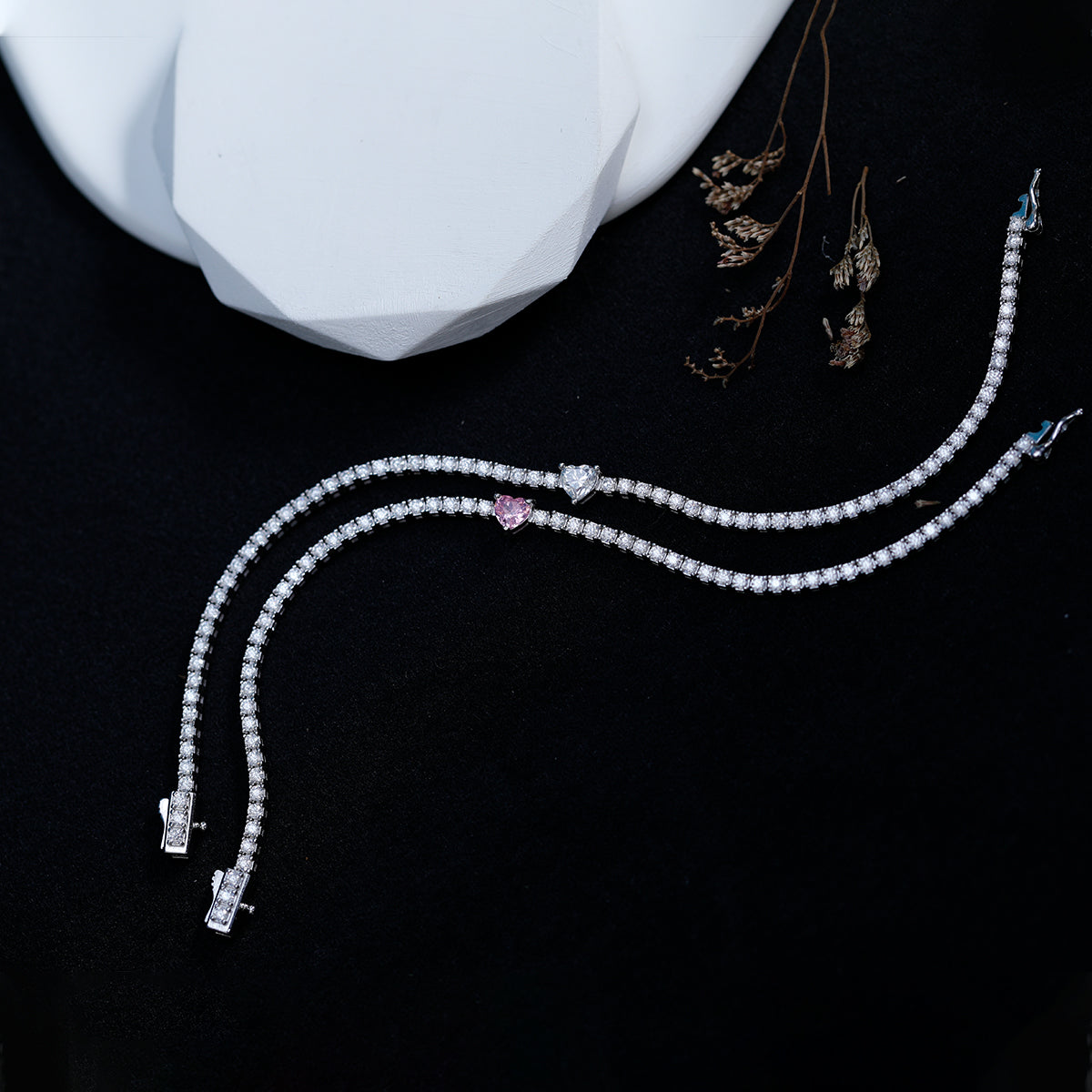 Planderful Moissanite Tennis Bracelet 2.42Ct Heart Shaped Main Stone For Her Sparkling Gift Silver Plated