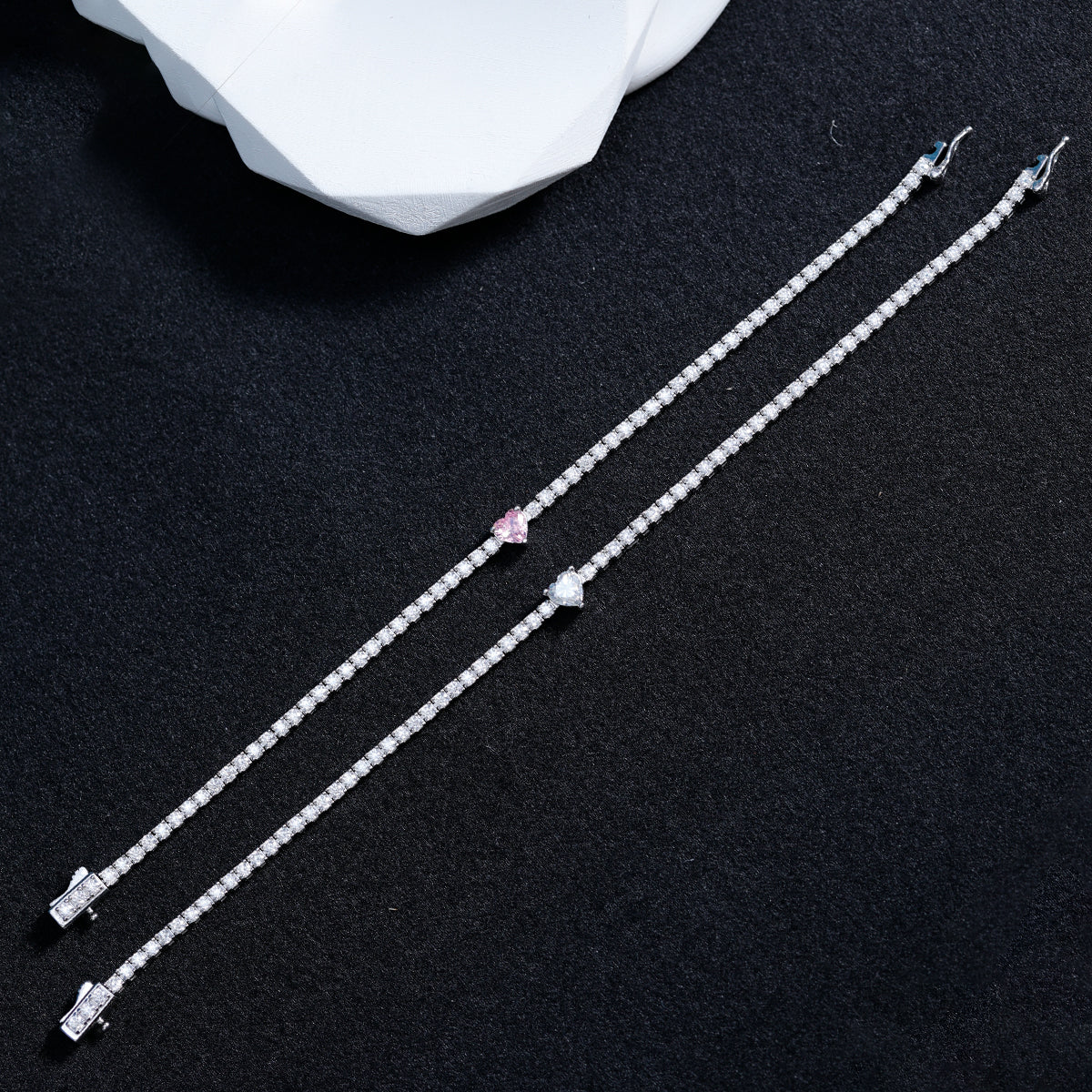 Planderful Moissanite Tennis Bracelet 2.42Ct Heart Shaped Main Stone For Her Sparkling Gift Silver Plated