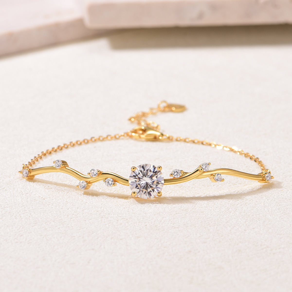 Planderful Sparkling Moissanite Forest Branch Bracelet for Women 8mm 2ct Main Stone S925 Gold Plated