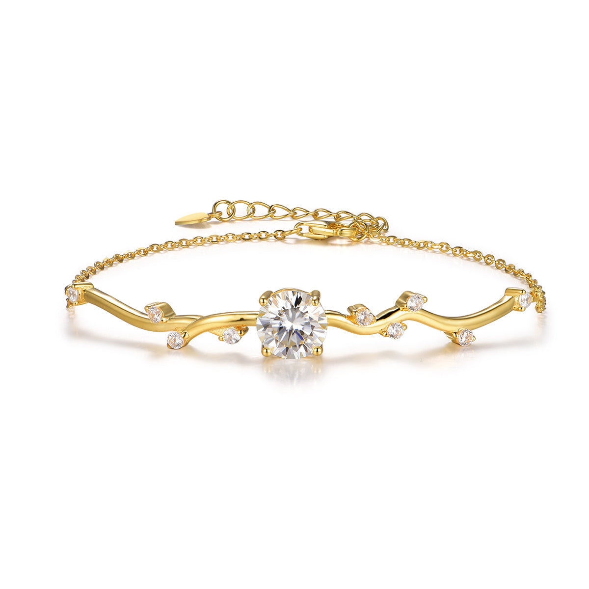 Planderful Sparkling Moissanite Forest Branch Bracelet for Women 8mm 2ct Main Stone S925 Gold Plated