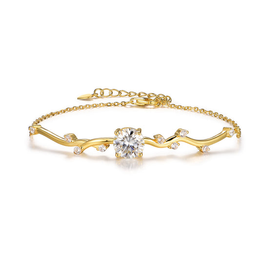Planderful Sparkling Moissanite Forest Branch Bracelet for Women 8mm 2ct Main Stone S925 Gold Plated