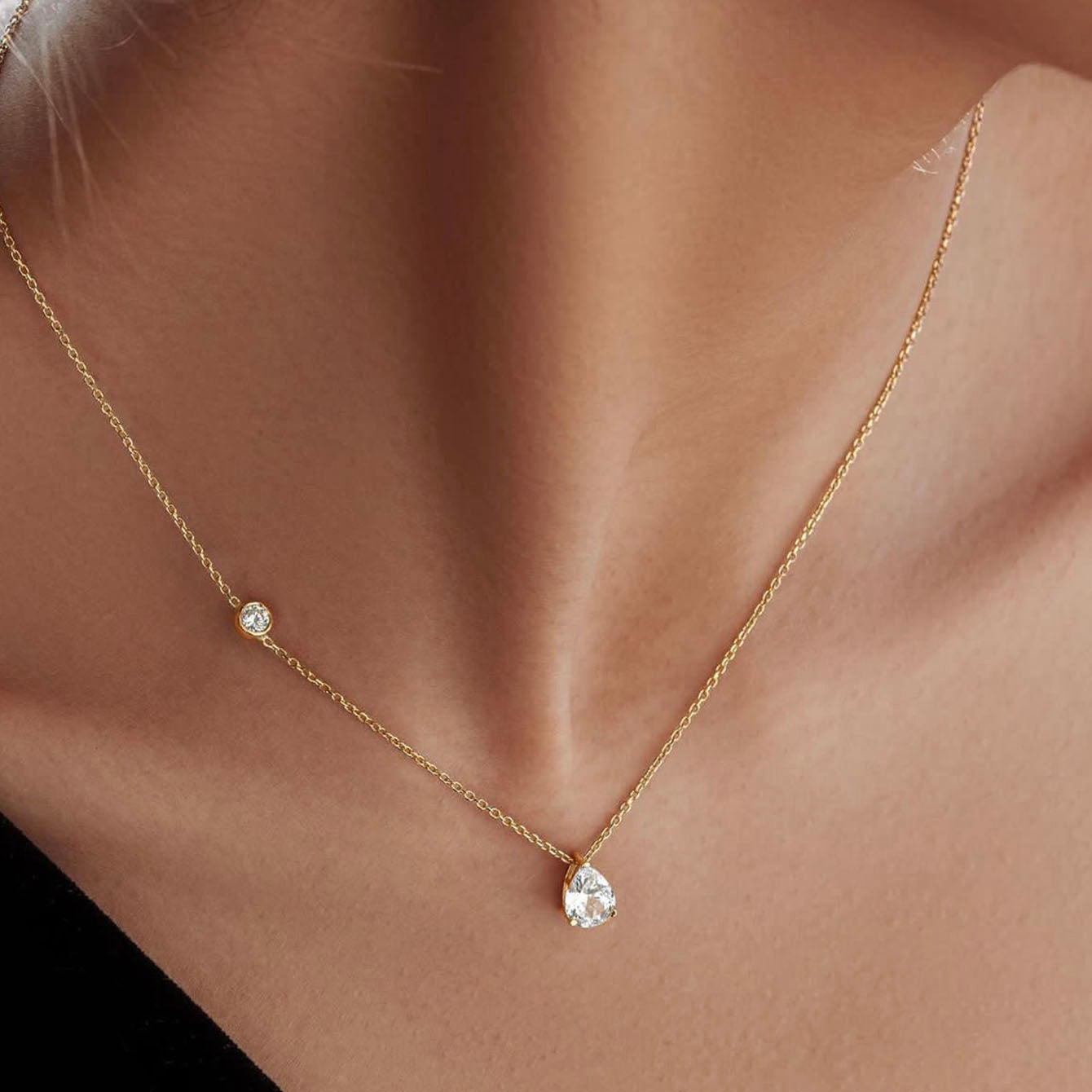 Planderful Shop Moissanite Pendant Necklace 1.25CT Pear Shape S925 Gold Plated Minimalist Jewelry For Her