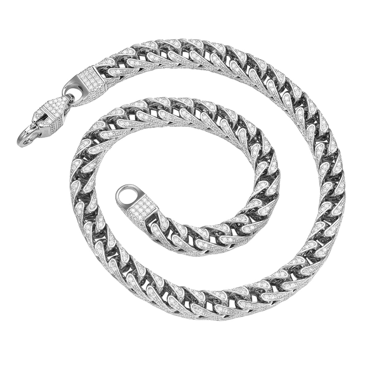 Planderful Moissanite Cuban Necklace 7mm 3D Hip Hop Style Silver Plated S925 For Men