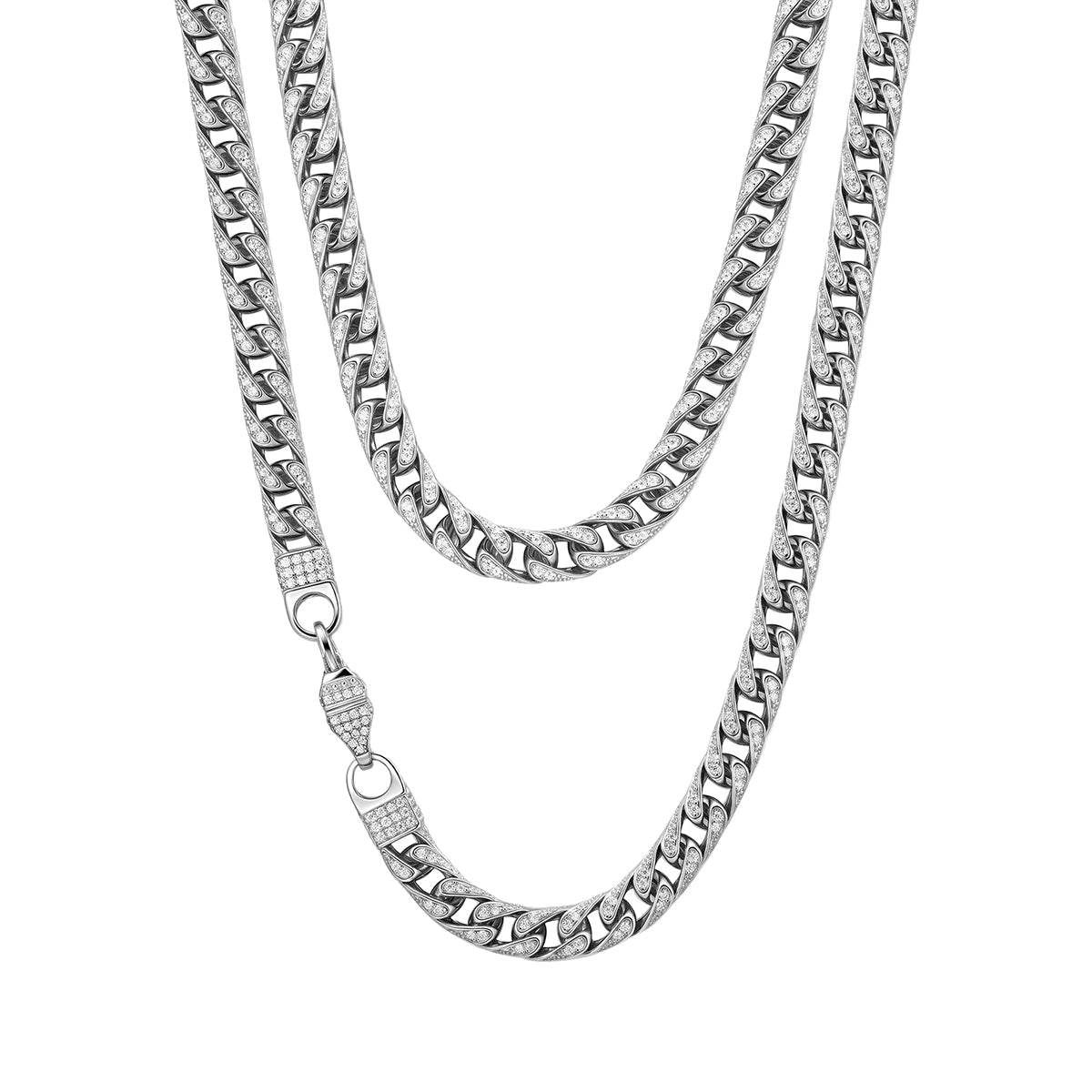 Planderful Moissanite Cuban Necklace 7mm 3D Hip Hop Style Silver Plated S925 For Men