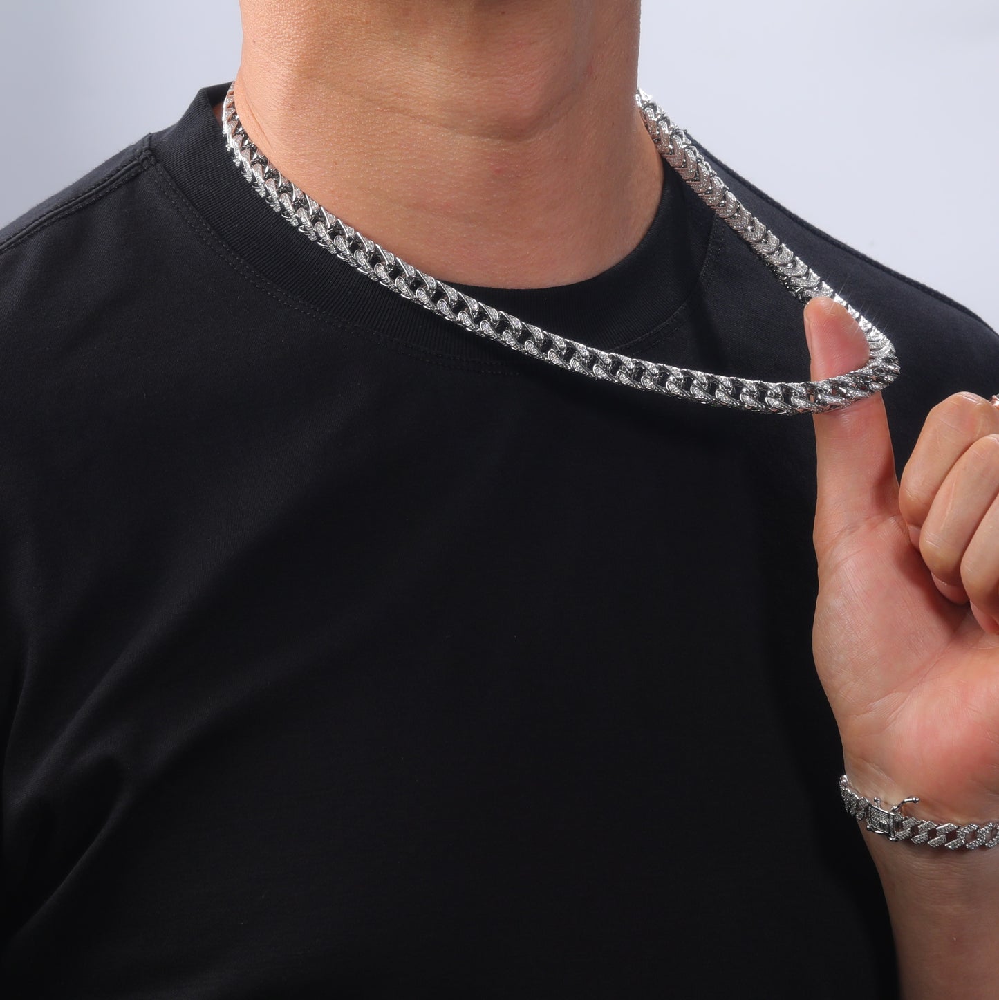 Planderful Moissanite Cuban Necklace 7mm 3D Hip Hop Style Silver Plated S925 For Men