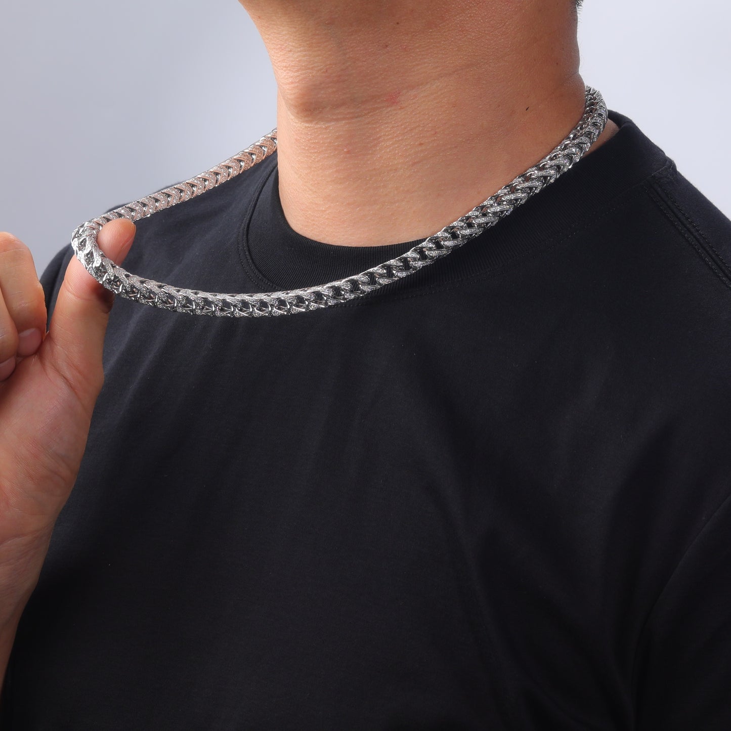 Planderful Moissanite Cuban Necklace 7mm 3D Hip Hop Style Silver Plated S925 For Men