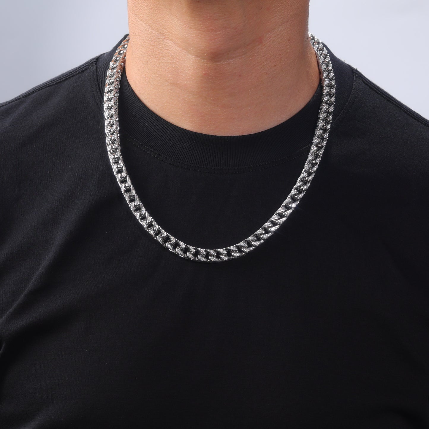 Planderful Moissanite Cuban Necklace 7mm 3D Hip Hop Style Silver Plated S925 For Men