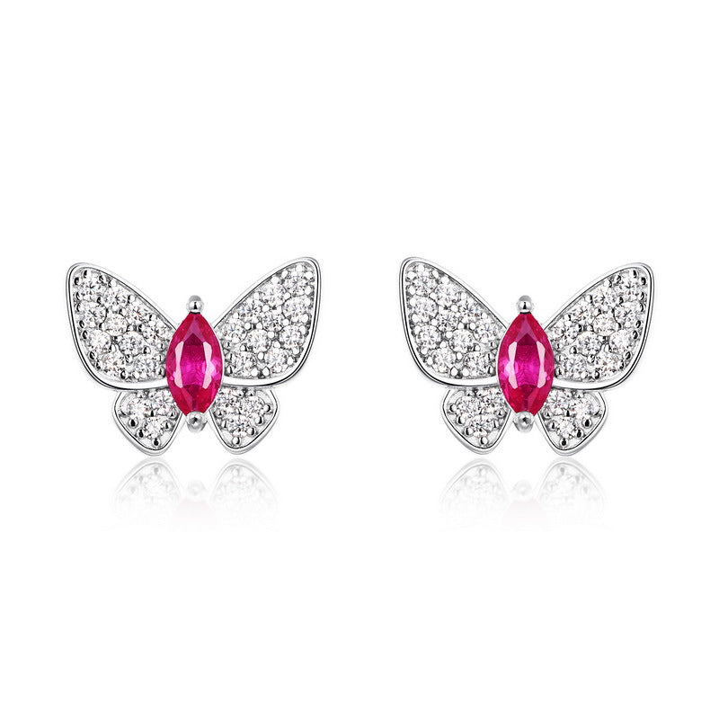 Planderful Lab Grown Gemstone Butterfly Stud Earrings Marquise Gleaming Colorful Silver Plated S925 For Women