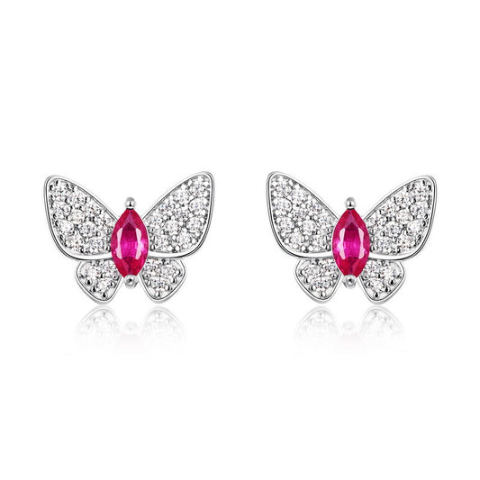 Planderful Lab Grown Gemstone Butterfly Stud Earrings Marquise Gleaming Colorful Silver Plated S925 For Women