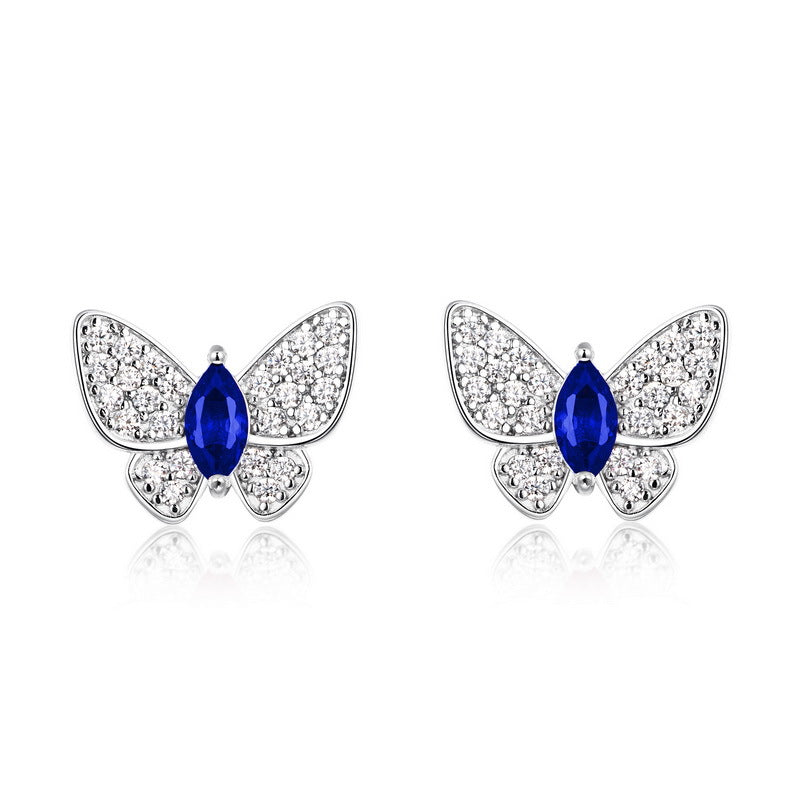 Planderful Lab Grown Gemstone Butterfly Stud Earrings Marquise Gleaming Colorful Silver Plated S925 For Women
