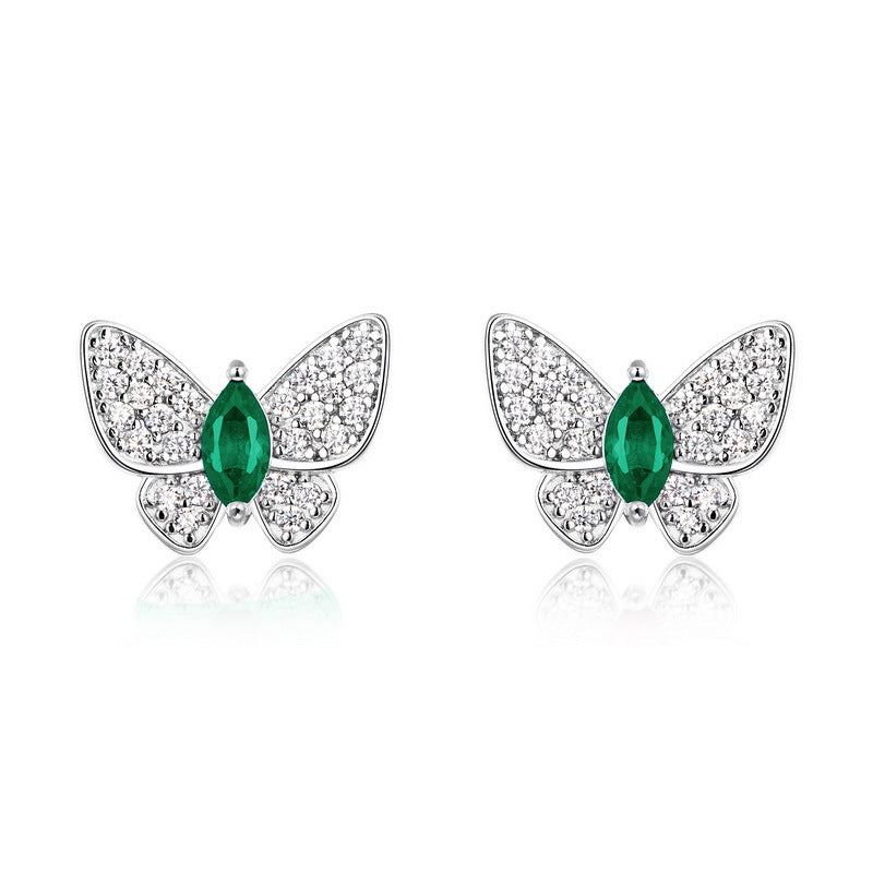 Planderful Lab Grown Gemstone Butterfly Stud Earrings Marquise Gleaming Colorful Silver Plated S925 For Women