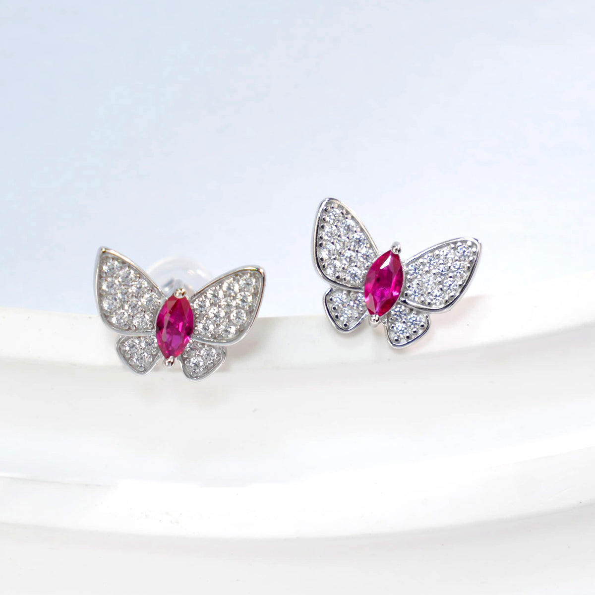 Planderful Lab Grown Gemstone Butterfly Stud Earrings Marquise Gleaming Colorful Silver Plated S925 For Women
