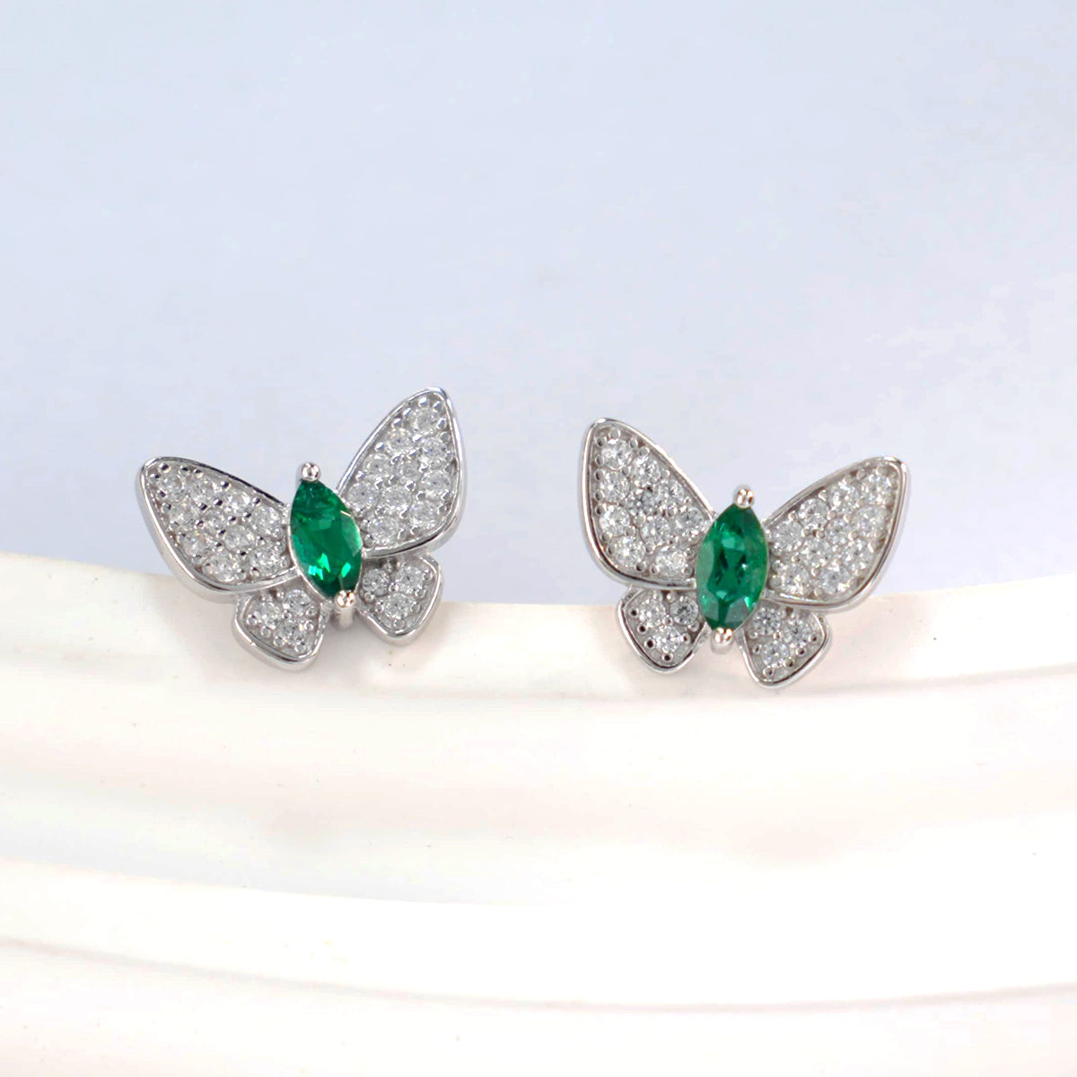 Planderful Lab Grown Gemstone Butterfly Stud Earrings Marquise Gleaming Colorful Silver Plated S925 For Women