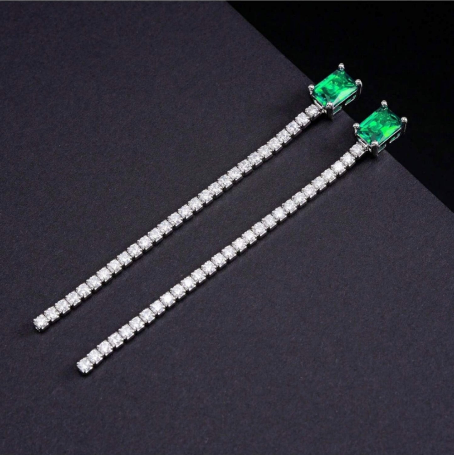 Planderful Lab Grown Emerald Tassel Earrings S925 Silver Plated Platinum Long Dangle For Her Gift
