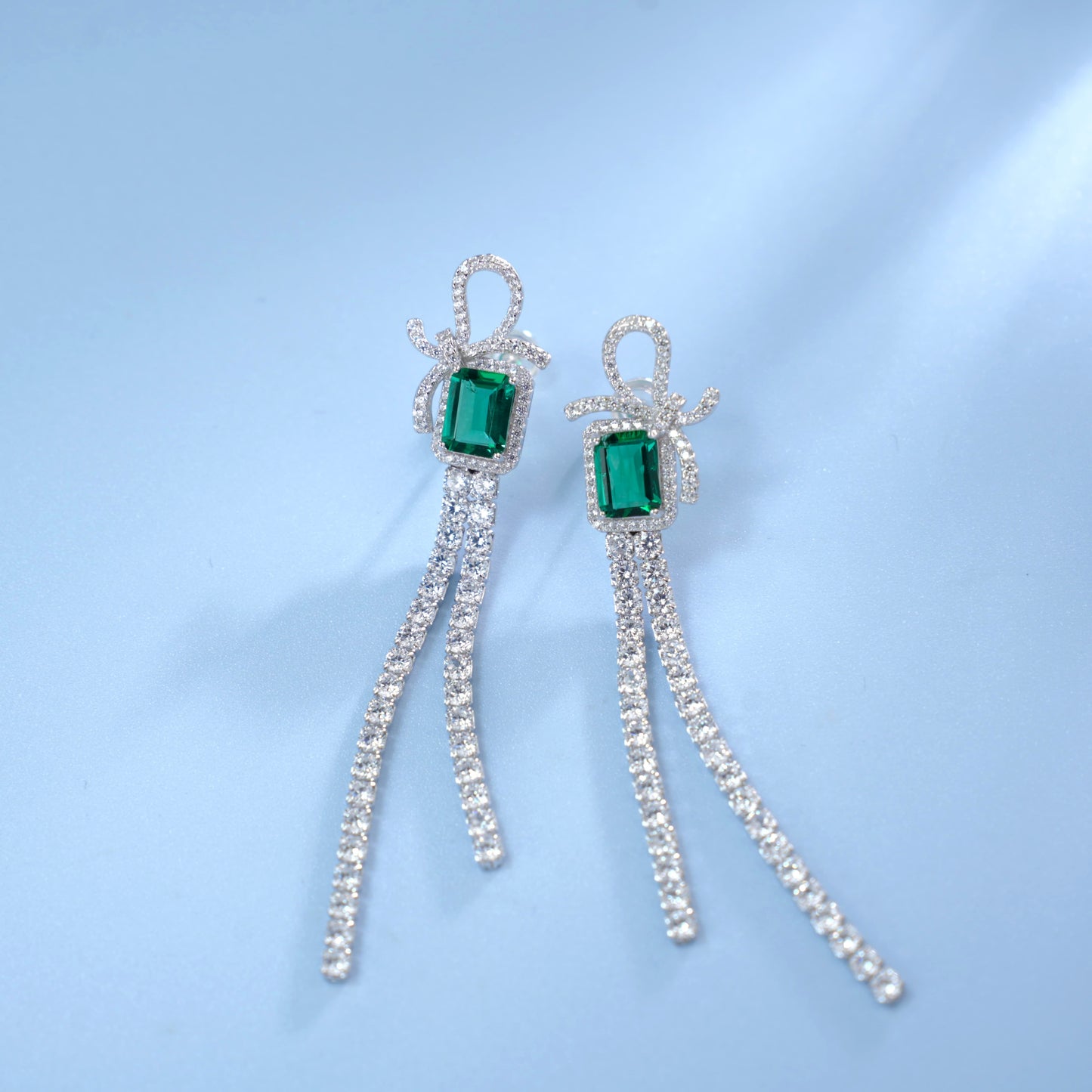 Planderful Lab Grown Gemstone Tassel Earrings With Bow Design S925 Silver Plated For Her