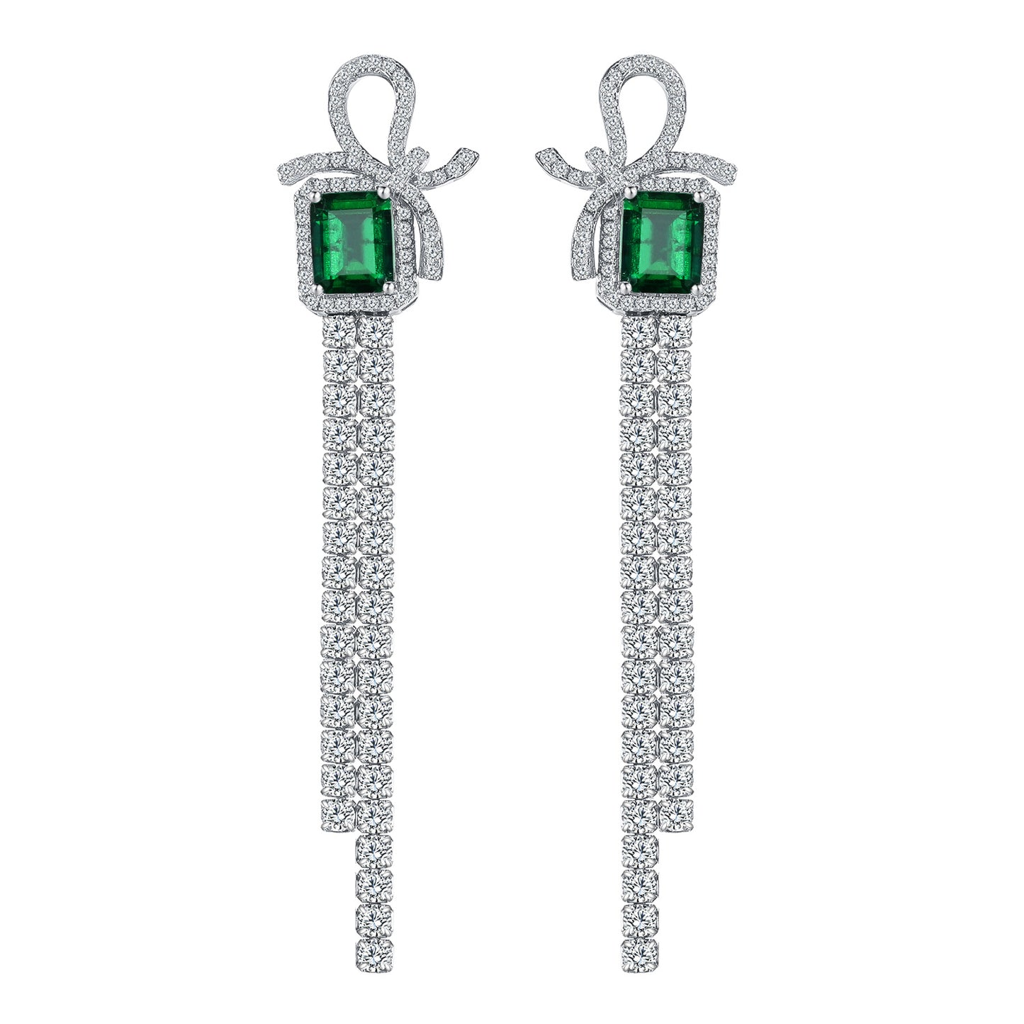 Planderful Lab Grown Gemstone Tassel Earrings With Bow Design S925 Silver Plated For Her