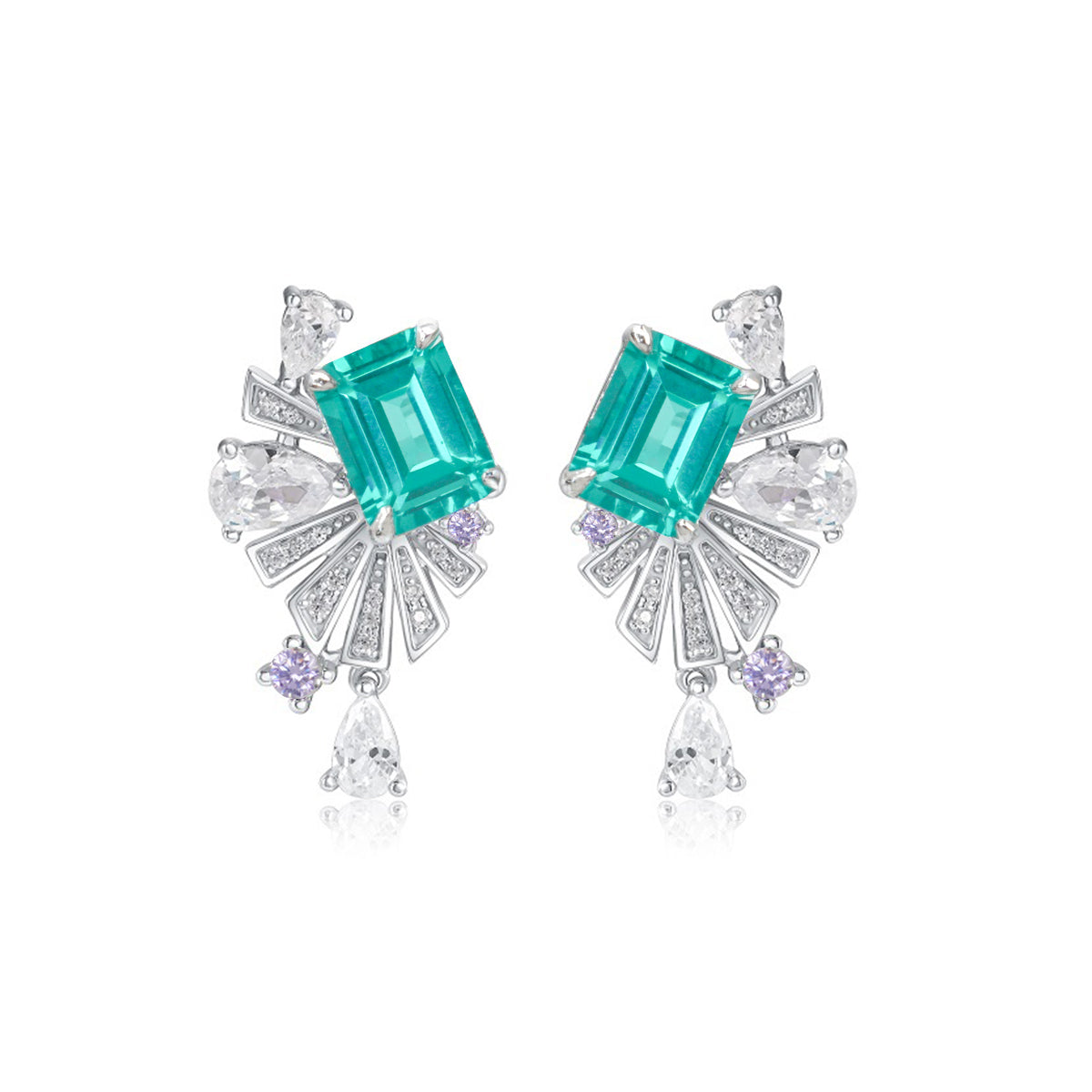Planderful Lab Grown Gemstone Earrings Colourful 8x6mm 4.86CT Dancing Fireworks S925 Silver Plated For Women
