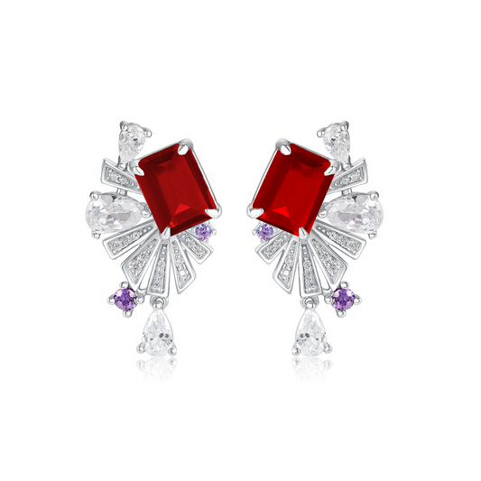 Planderful Lab Grown Gemstone Earrings Colourful 8x6mm 4.86CT Dancing Fireworks S925 Silver Plated For Women