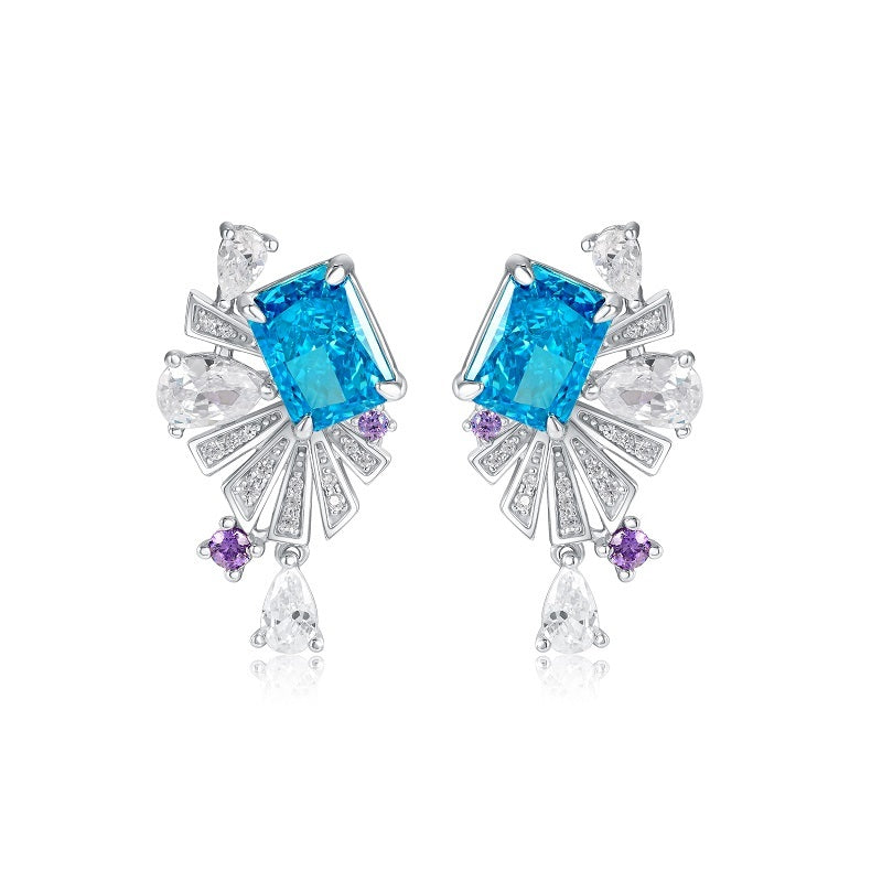 Planderful Lab Grown Gemstone Earrings Colourful 8x6mm 4.86CT Dancing Fireworks S925 Silver Plated For Women