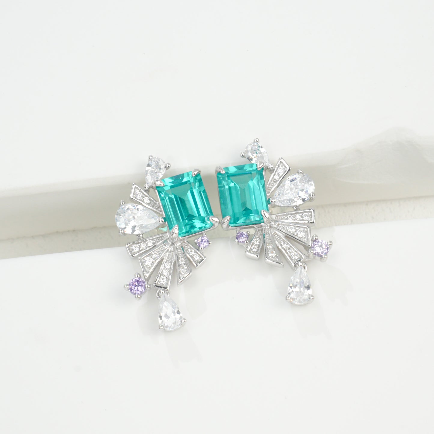 Planderful Lab Grown Gemstone Earrings Colourful 8x6mm 4.86CT Dancing Fireworks S925 Silver Plated For Women