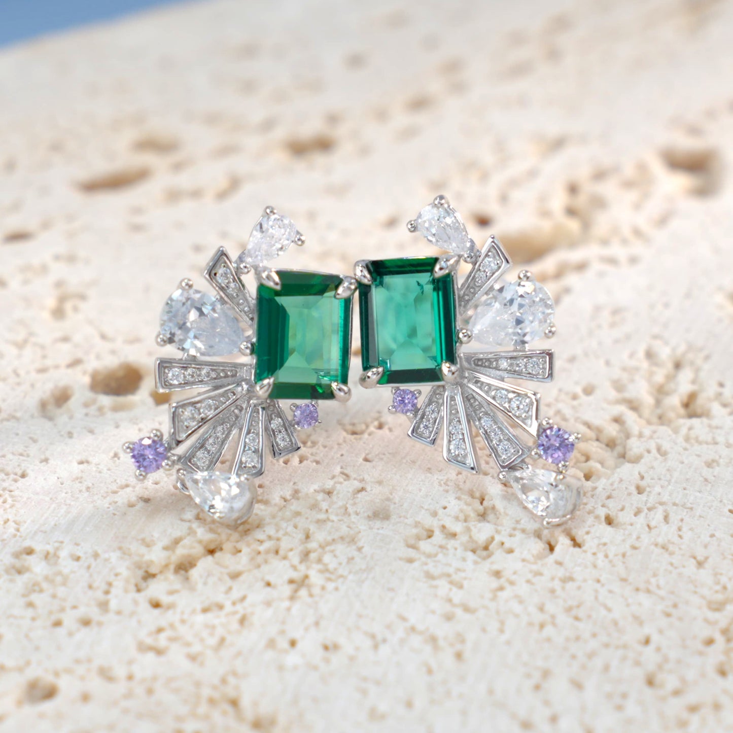 Planderful Lab Grown Gemstone Earrings Colourful 8x6mm 4.86CT Dancing Fireworks S925 Silver Plated For Women