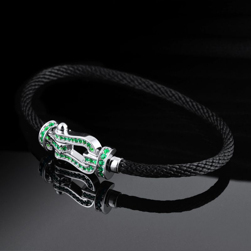 Planderful Lab Grown Emerald Bracelet With Horseshoe Buckle And Lucky Rope Design Silver Plated S925 1ct Gift For Her