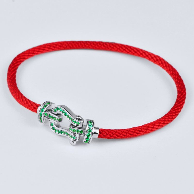 Planderful Lab Grown Emerald Bracelet With Horseshoe Buckle And Lucky Rope Design Silver Plated S925 1ct Gift For Her