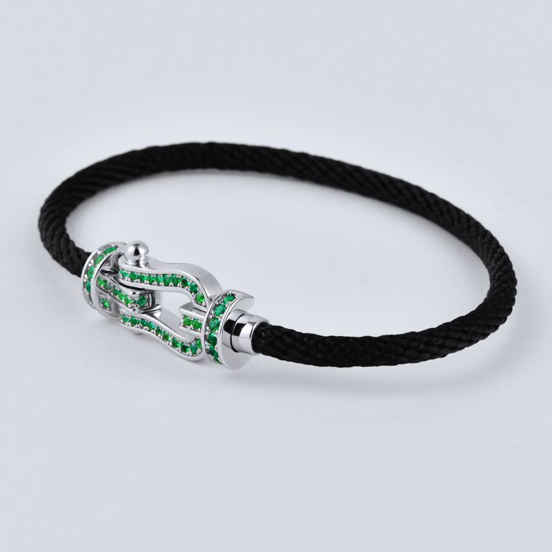 Planderful Lab Grown Emerald Bracelet With Horseshoe Buckle And Lucky Rope Design Silver Plated S925 1ct Gift For Her