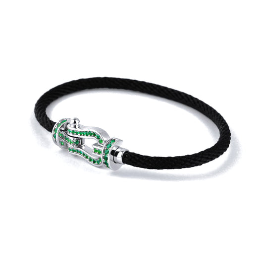 Planderful Lab Grown Emerald Bracelet With Horseshoe Buckle And Lucky Rope Design Silver Plated S925 1ct Gift For Her