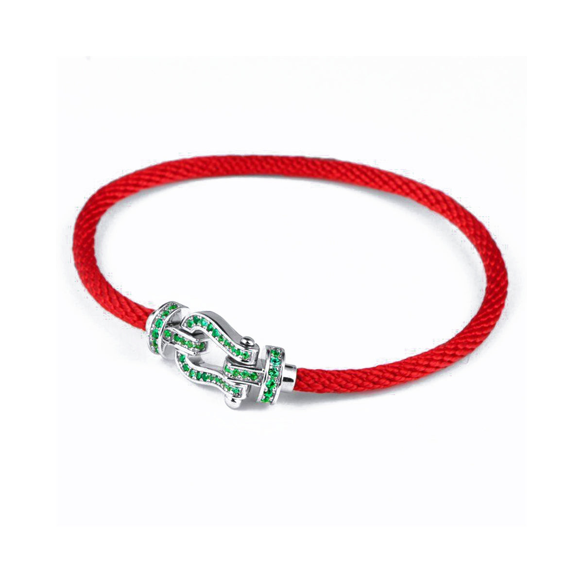 Planderful Lab Grown Emerald Bracelet With Horseshoe Buckle And Lucky Rope Design Silver Plated S925 1ct Gift For Her