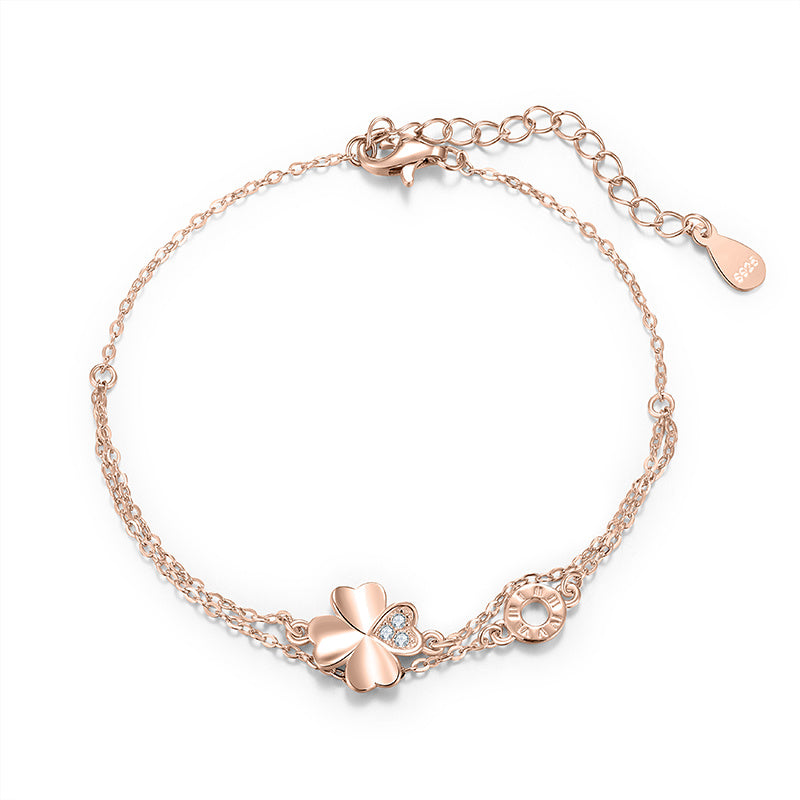 Planderful Sterling Silver Clover Bracelet Zircon Dainty Gift For Women Elegant Everyday Genie