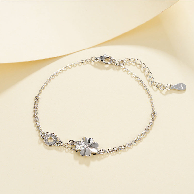 Planderful Sterling Silver Clover Bracelet Zircon Dainty Gift For Women Elegant Everyday Genie