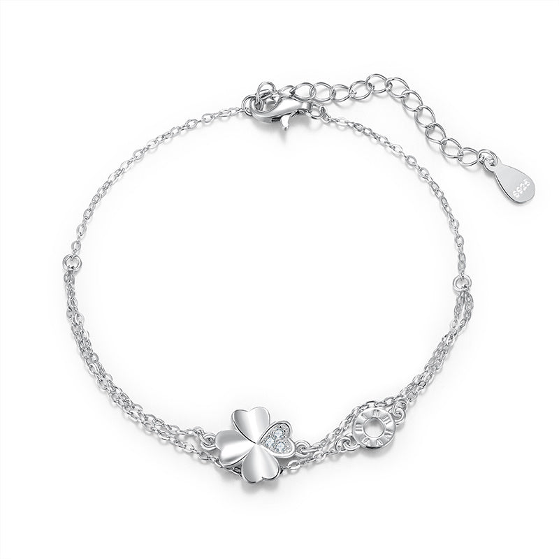 Planderful Sterling Silver Clover Bracelet Zircon Dainty Gift For Women Elegant Everyday Genie