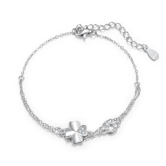 Planderful Sterling Silver Clover Bracelet Zircon Dainty Gift For Women Elegant Everyday Genie
