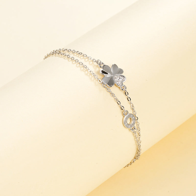 Planderful Sterling Silver Clover Bracelet Zircon Dainty Gift For Women Elegant Everyday Genie