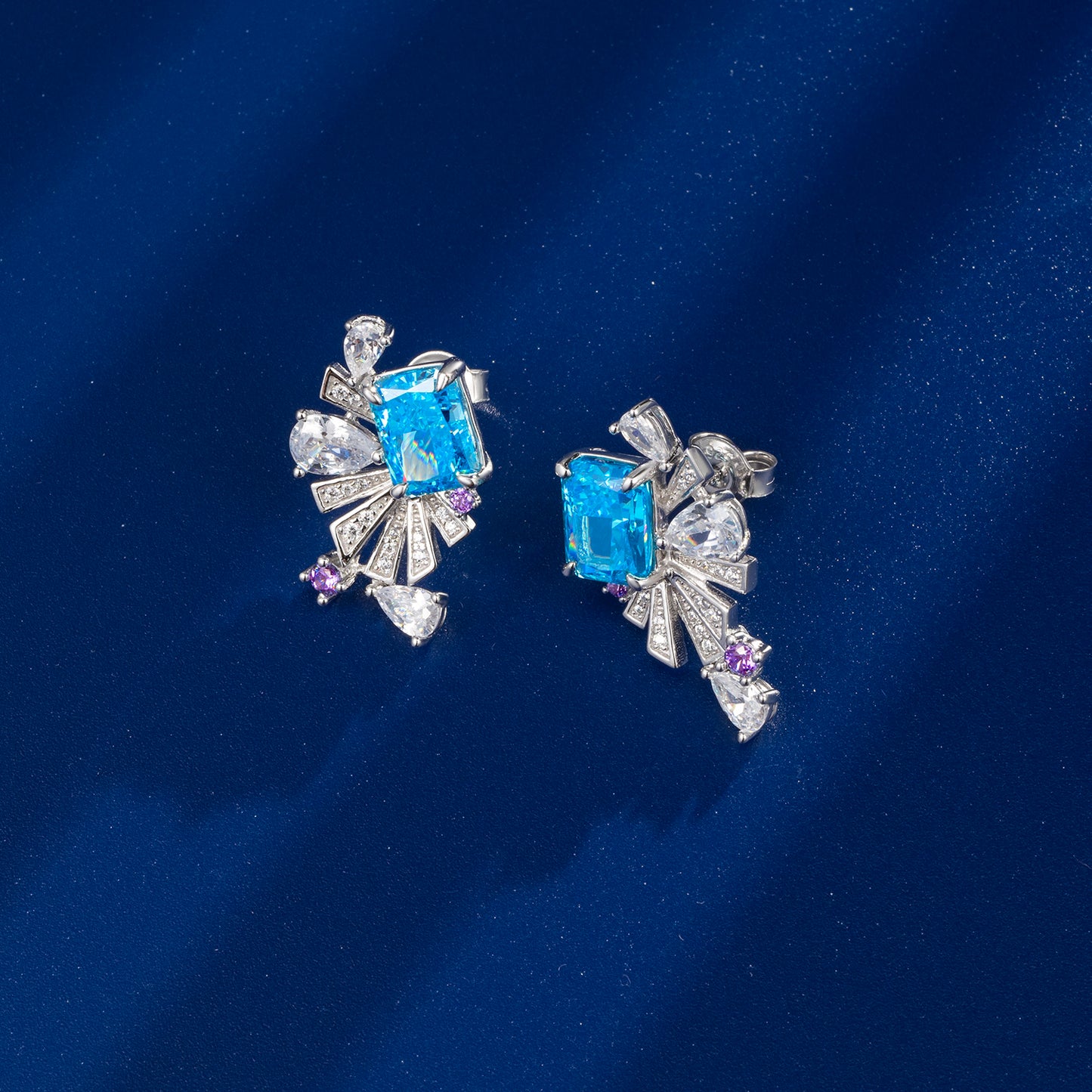 Planderful Lab Grown Gemstone Earrings Colourful 8x6mm 4.86CT Dancing Fireworks S925 Silver Plated For Women