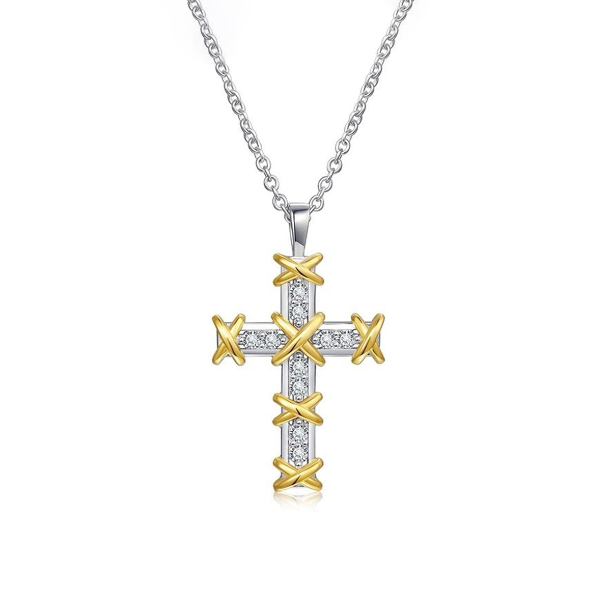 Planderful Moissanite Cross Necklace 0.45ct Gleaming Two Tone S925 Silver Plated Pendant For Women