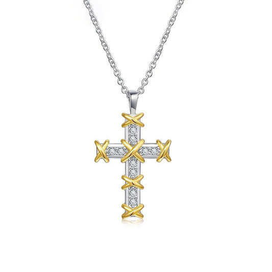 Planderful Moissanite Cross Necklace 0.45ct Gleaming Two Tone S925 Silver Plated Pendant For Women