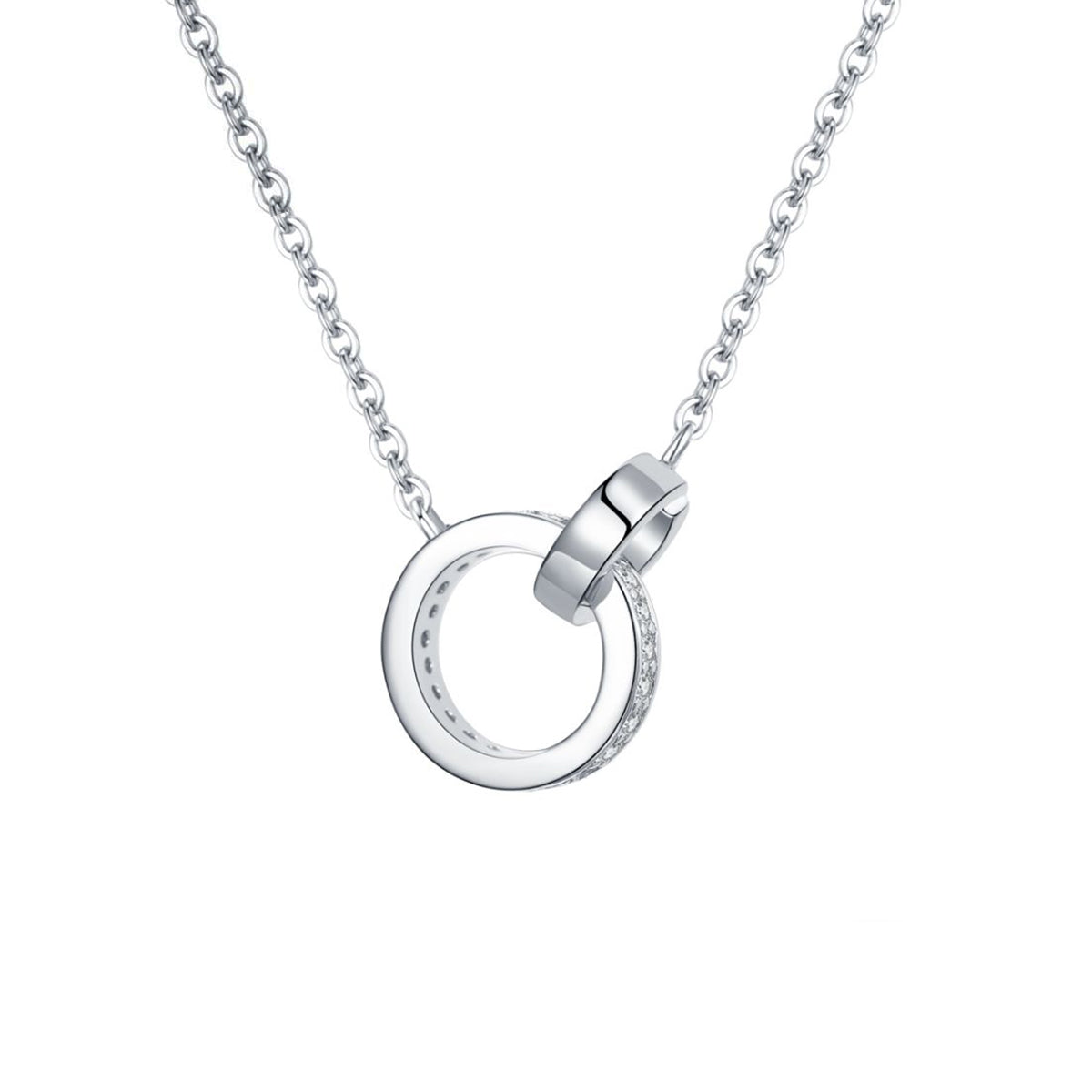 Planderful Moissanite Double Ring Interlocking Pendant Necklace For Women 0.13ct S925 Silver Plated