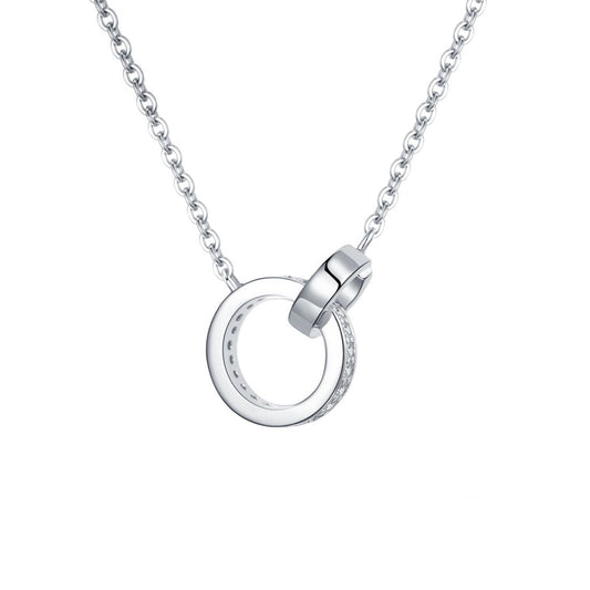 Planderful Moissanite Double Ring Interlocking Pendant Necklace For Women 0.13ct S925 Silver Plated