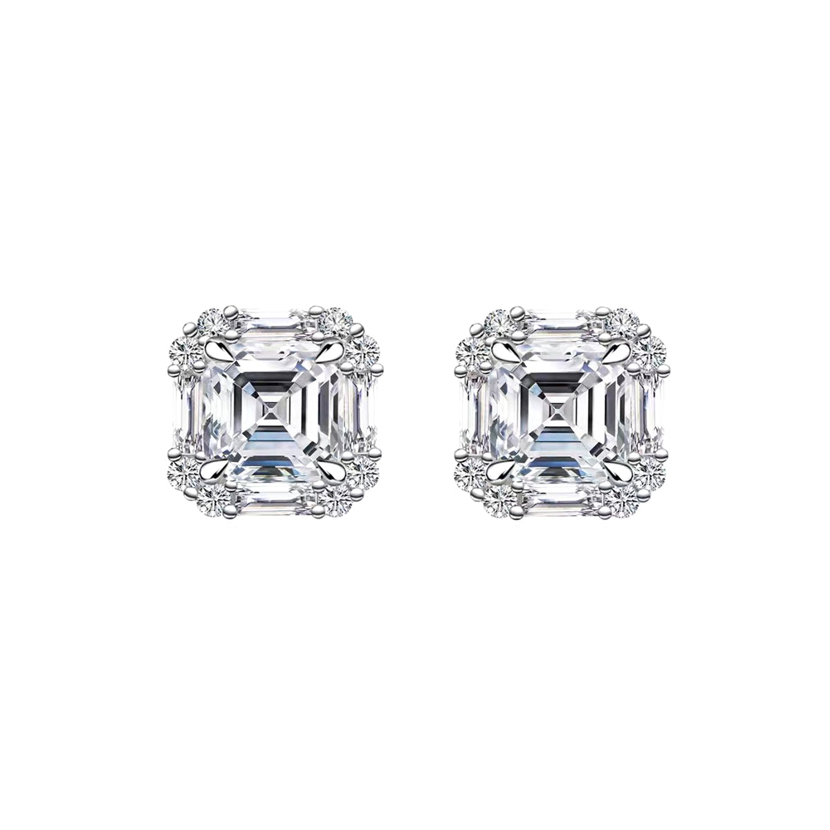 Planderful Sparkling Asscher Cut Moissanite Stud Earrings 2.0ct Main Stone S925 Silver Plated For Women