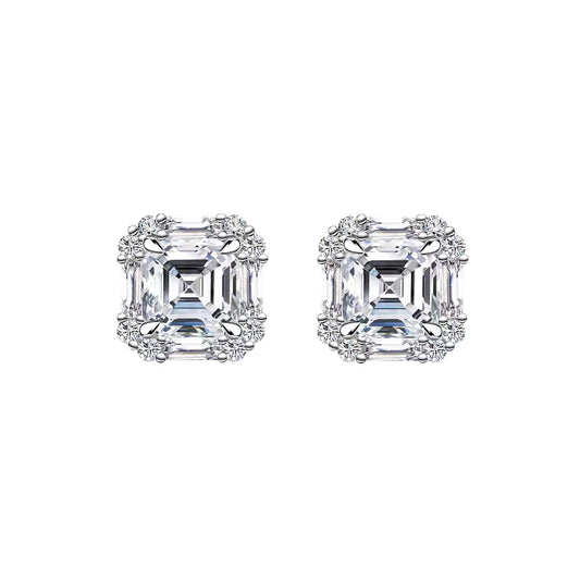 Planderful Sparkling Asscher Cut Moissanite Stud Earrings 2.0ct Main Stone S925 Silver Plated For Women